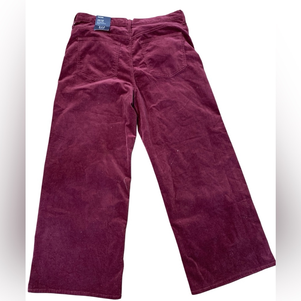 Gap NWT Burgundy Wide Leg Velvet Dress Pants Size 16 High Rise Holiday Trousers - Picture 4 of 7